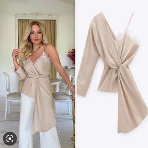 Zara asymmetric lace camisole front twist top XS